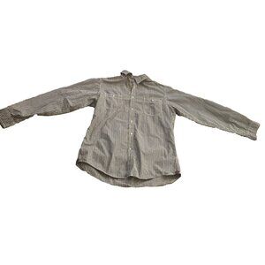 Cremieux Slim Fit Cotton Mens Long Sleeve Shirt LRG Plaid Gray Brown Pocket LOGO